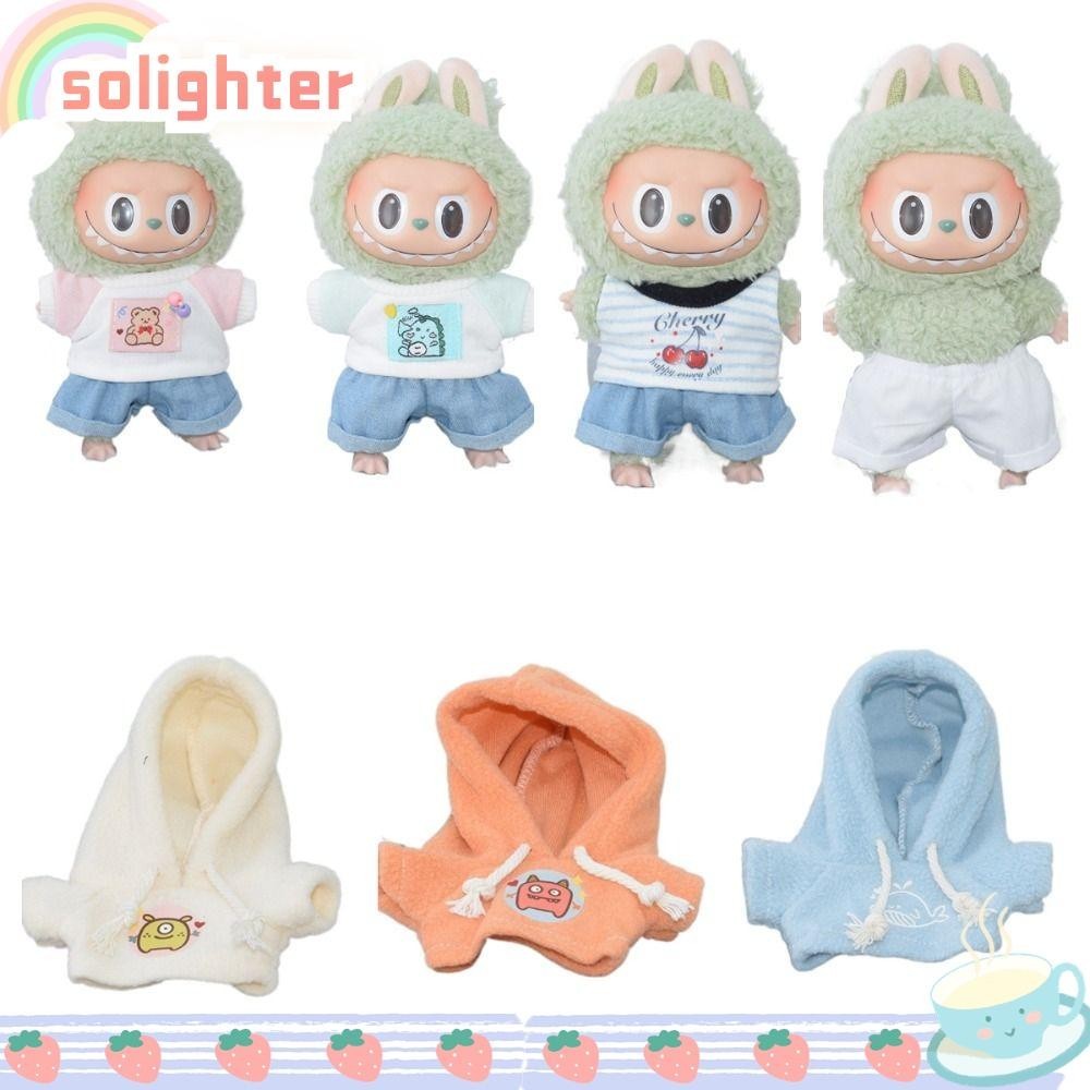 Solighter Labubu เสื้อกันหนาว มีฮู้ด กางเกงขาสั้น แฮนด์เมด DIY อุปกรณ์เสริม สําหรับตุ๊กตา