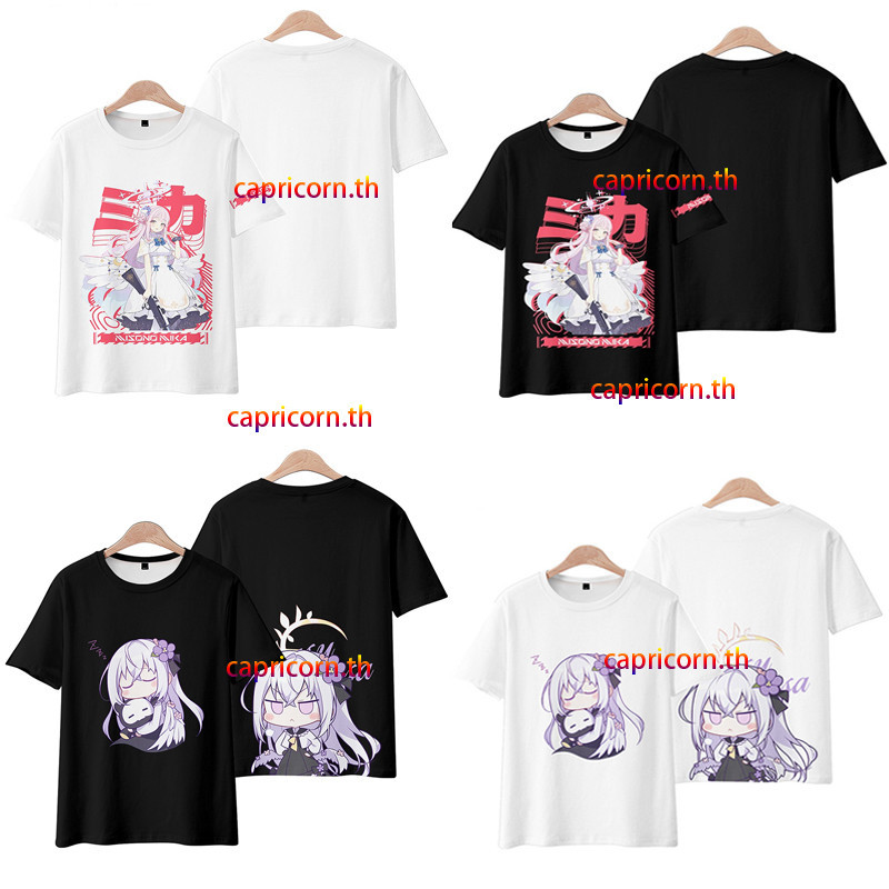 2024 ใหม่ เสื้อยืดลําลอง แขนสั้น มีฮู้ด พิมพ์ลายอนิเมะ Blue Archive Shirasu Azusa Misono Mika 3D ทรงหลวม สไตล์เกาหลี สํา