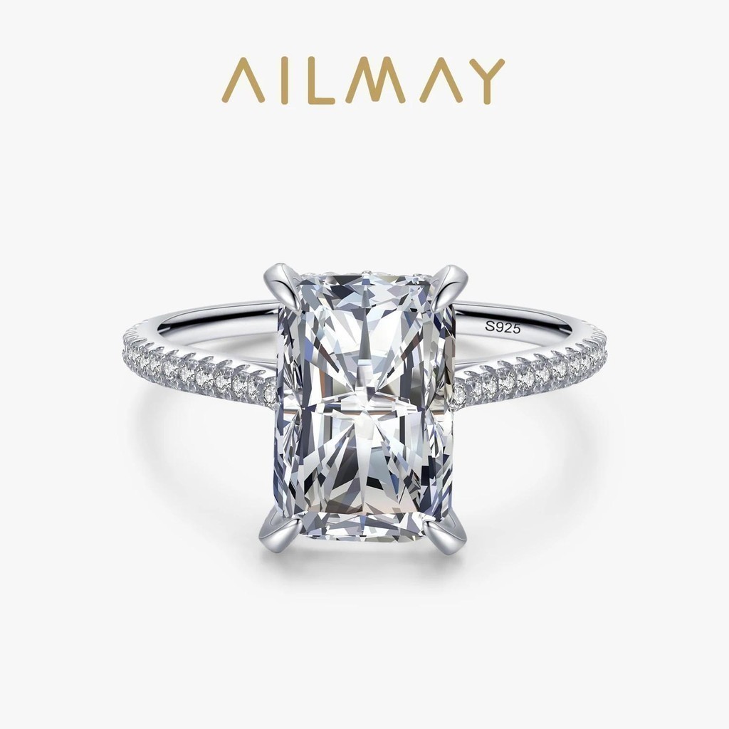 Ailmay 925 เงินสเตอร์ลิงประณีตหรูหรา 3ct สี่เหลี่ยมผืนผ้าแหวนเพทายของขวัญเครื่องประดับ Fine