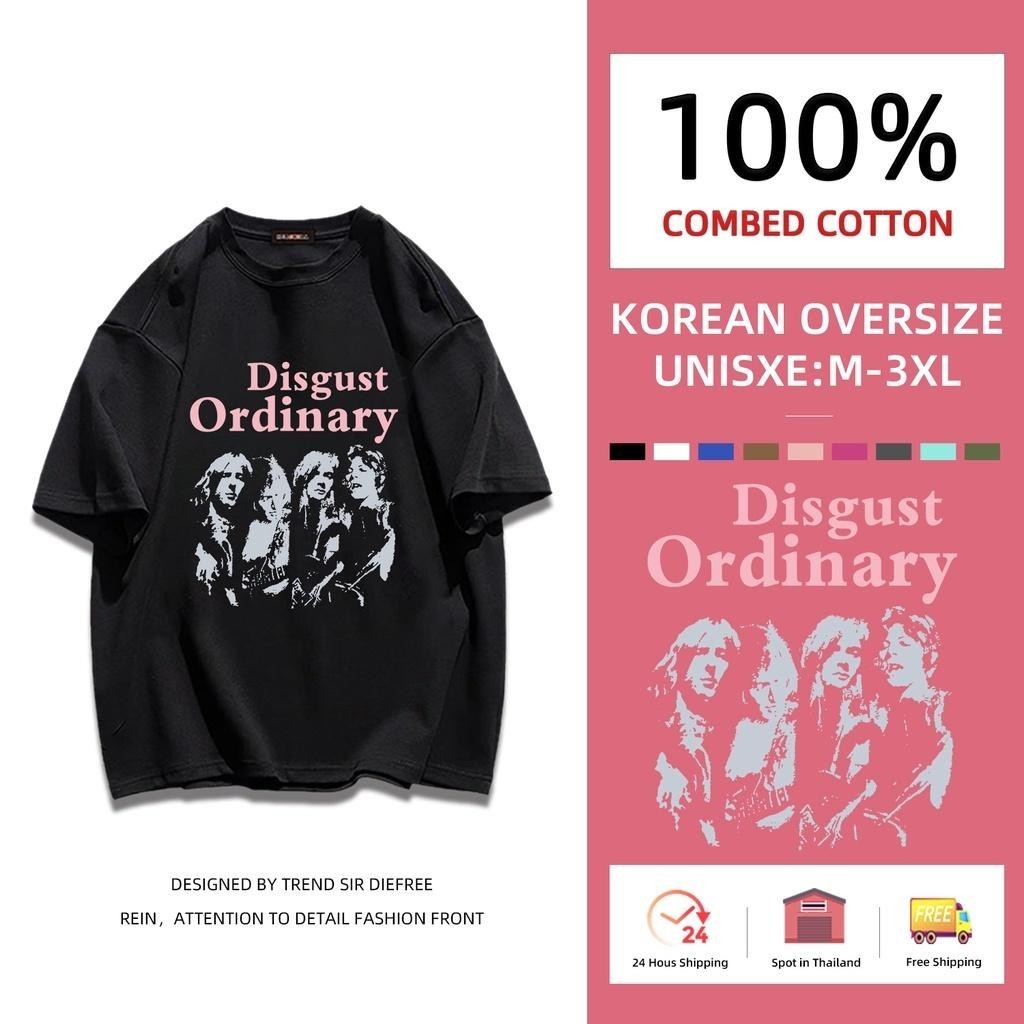 เกาหลี เสื้อแบบดารา เสื้อยืดแขนสั้น CMDXY0706 ผู้ชาย ผู้หญิง ลายทาง ตัวอักษร หลวม ลายสกรีน ฤดูร้อน ฤดูใบไม้ผลิ