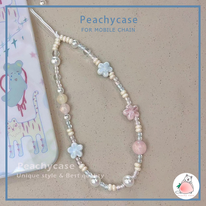 พรีเมี ่ ยมสีฟ ้ าสีชมพูดอกไม ้ Handmade ลูกปัดโทรศัพท ์ สายรัดข ้ อมือ Handmade สร ้ อยข ้ อมือ Anti-lost พวงกุญแจ Charm เครื ่ องประดับอุปกรณ ์ เสริม