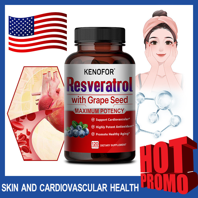 Resveratrol และเมล ็ ดองุ ่ น , อาหารเสริมสารต ้ านอนุมูลอิสระเพื ่ อสุขภาพหัวใจและเซลล ์ เพื ่ อรองรับวัยชราที ่ มีสุขภาพดี - 120 แคปซูลมังสวิรัติ