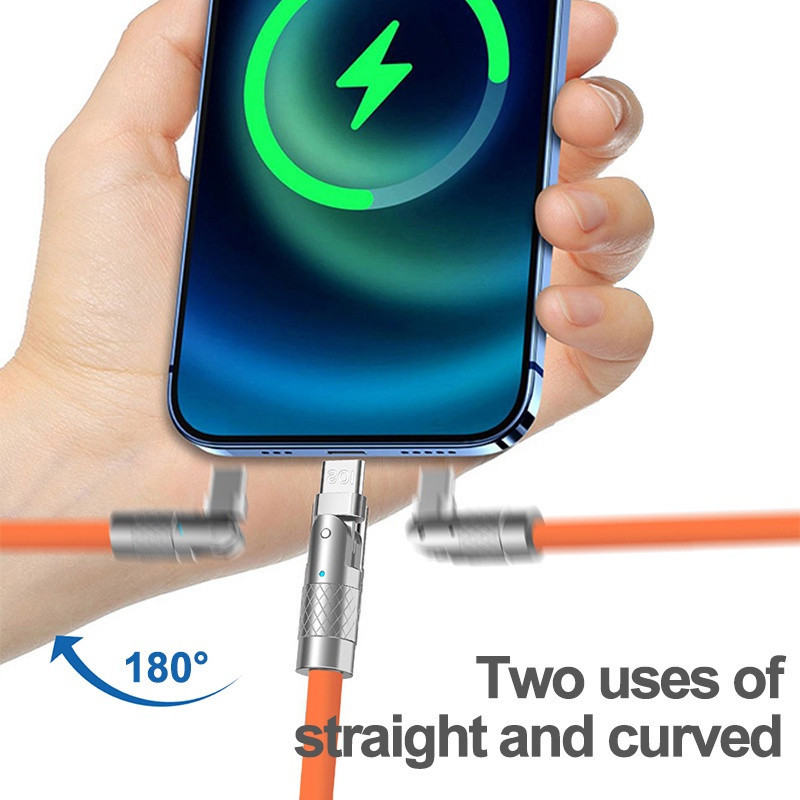 120w Type C ข้อศอกโลหะผสม 180 องศาหมุน Quick Charge 6A สายซิลิโคนเหลว super fast charger เหมาะสําหรับสมาร์ทโฟนแท็บเล็ต - รูปที่ 2