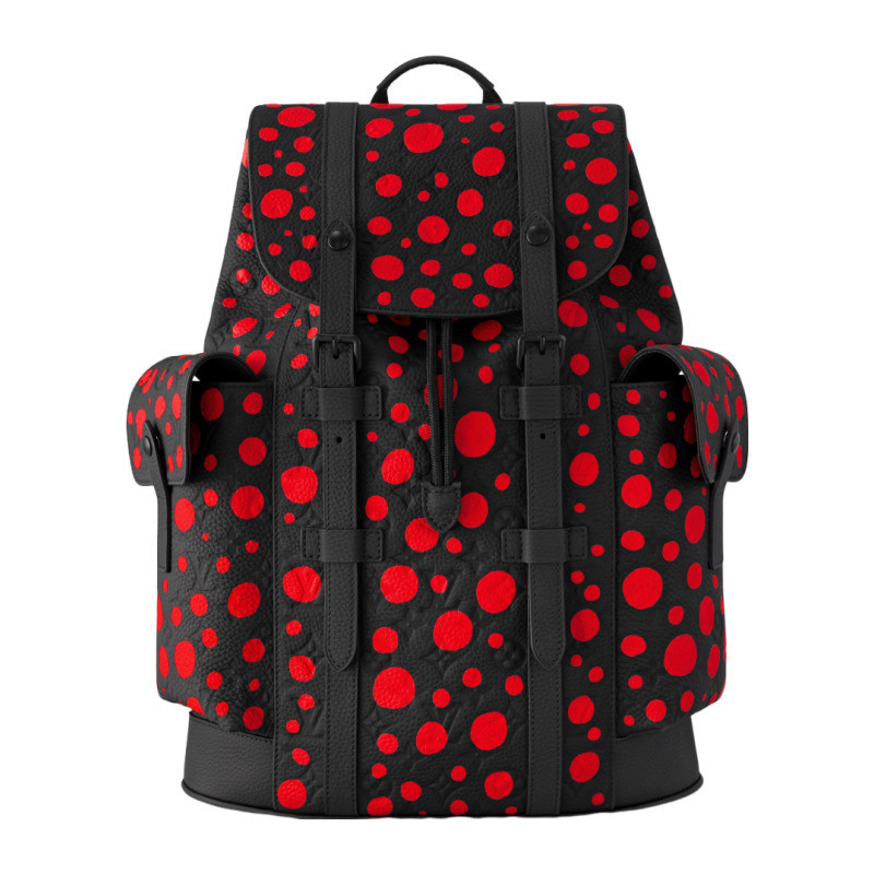 LV/Louis Vuitton Men's Bag LV x YK Christopher Black Red Dot Print Backpack M21978