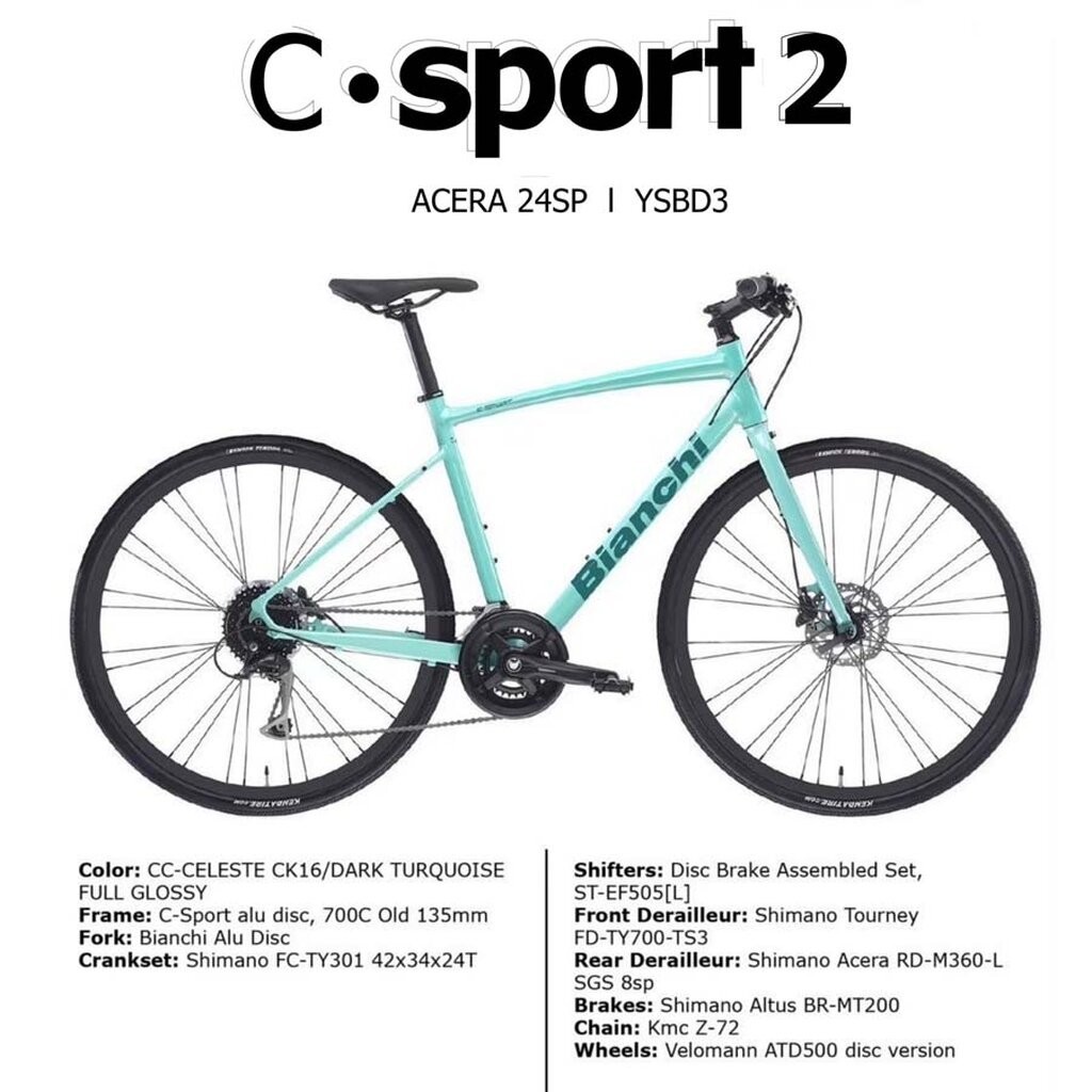 จักรยานไฮบริดเฟรมอลู ดิสน้ำมัน 24 สปีด ฺBianchi C-Sport 2