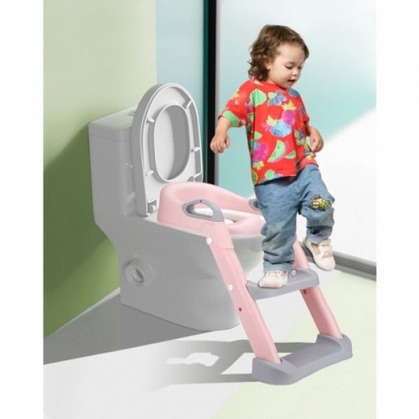LOCAL789 Primo Kids ฝารองนั่งเด็กแบบมีบันได รุ่น E019-009-PK ขนาด 38x40x66 ซม. สีชมพู-เทา  ร้านอยู่ใ