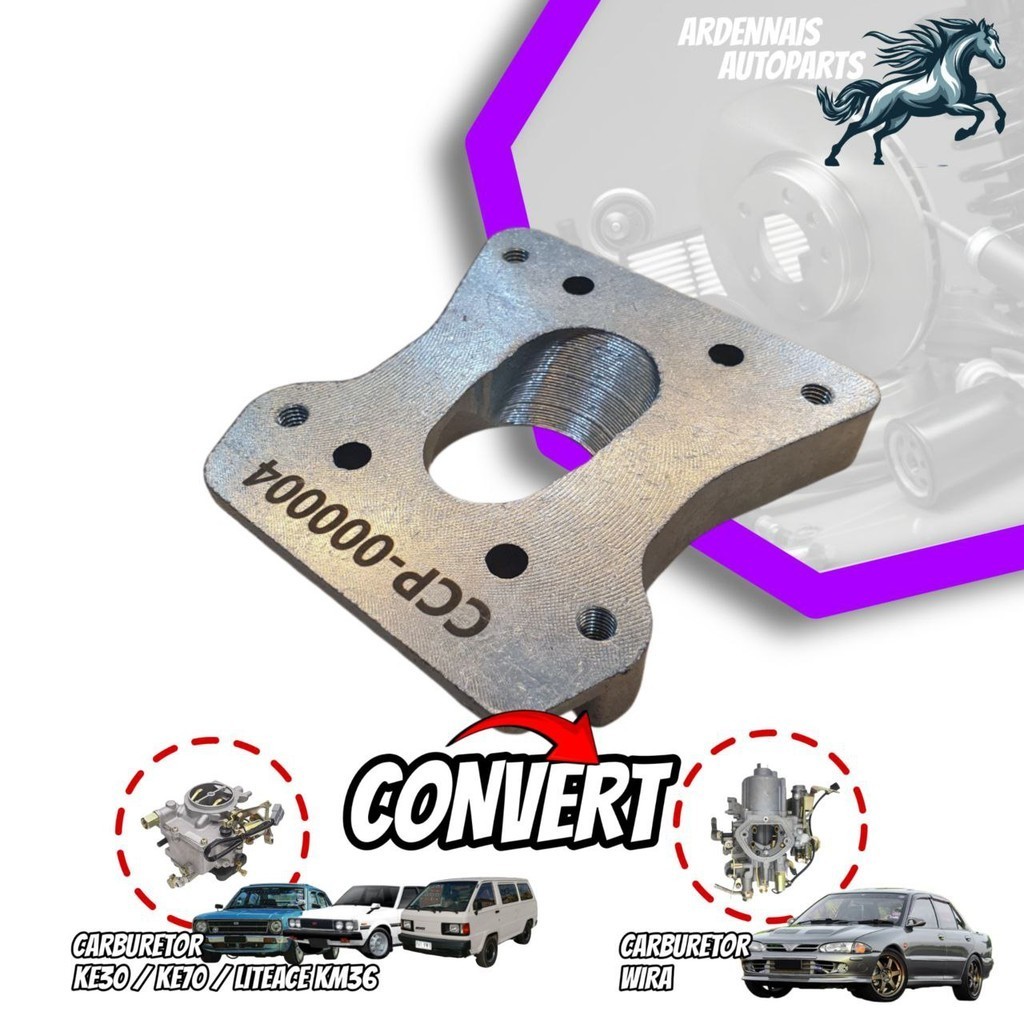 LITEACE, KE30, KE70 TAPAK KARBURETOR / CONVERTER . KARBURETOR WIRA TO LITEACE, KE30, KE70 CAST IRON 