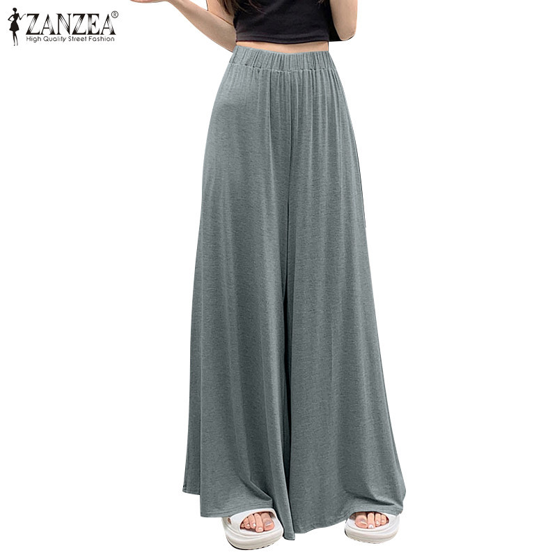 Zanzea ผู ้ หญิงแฟชั ่ นเกาหลีเอวยางยืดขนาดใหญ ่ จีบกางเกงหลวมสีธรรมดา