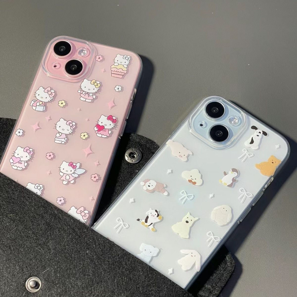 เคสไอโฟน 15/14/13/12/11 Pro max น่ารัก Cartoon Kitty&puppy กันกระแทก ซิลิโคน Compatible Case iPhone 11,12,13,14,15,16,11PM,12PM,13PM,14PM,15PM,16PM,16Plus,X/Xs, XR,7 +,8Plus