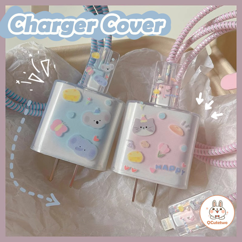 การ์ตูนแมว Koala Charger สําหรับ IPhone 20W อะแดปเตอร์ป้องกันกรณีสําหรับสาย USB เกลียวแขน Data Line Winder