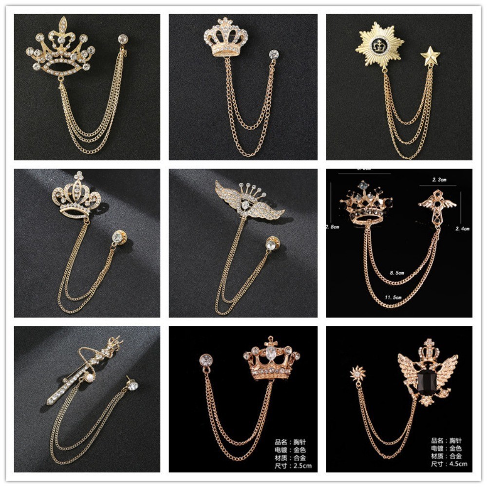 1 ชิ ้ นผู ้ ชาย Elegant Lapel Pin Badge พร ้ อมโซ ่ เข ็ มกลัด Pin สําหรับชุดสูท Tuxedo