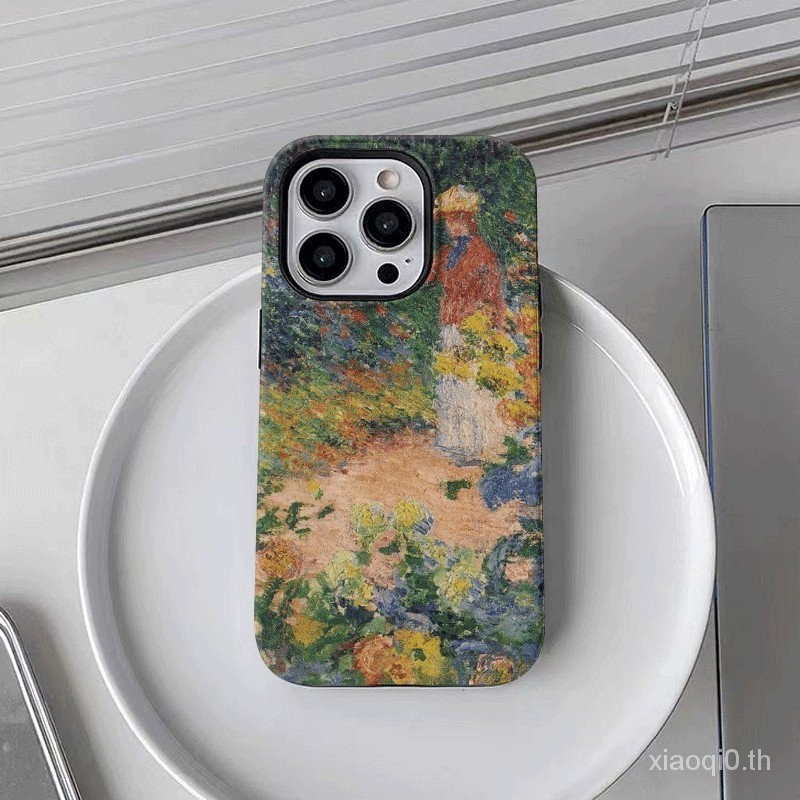 เคสโทรศัพท์ เหมาะสําหรับ iPhone 7 8 Plus x xs xr xsmax 11 12 13 14 15 Pro Max Samsung Galaxy S23 S24 ULTRA ภาพวาดสีน้ํามันสวน Double-Layer Shock-proof รูขนาดใหญ่รวมทุกอย่างโทรศัพท์มือถือป้องกันกรณี เชลล์ QCVE