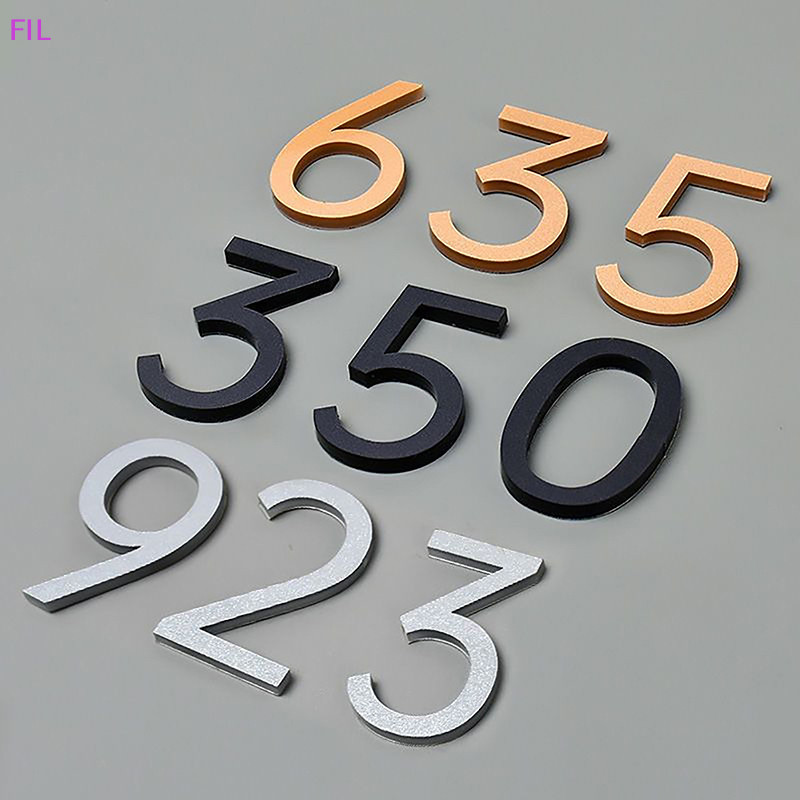 Fil 3D Self กาวโมเดิร์นประตูหมายเลข 0-9 แผ่นโลหะบ้านจํานวนแผ่นประตูโรงแรมกล่องจดหมาย Address หลักสติกเกอร์ป้าย OP
