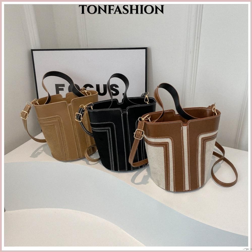 Trumpet Bucket Bag, PU Leather Simple Crossbody Bags, Personal Trend Retro Contrasting Color Messenger Bags Women