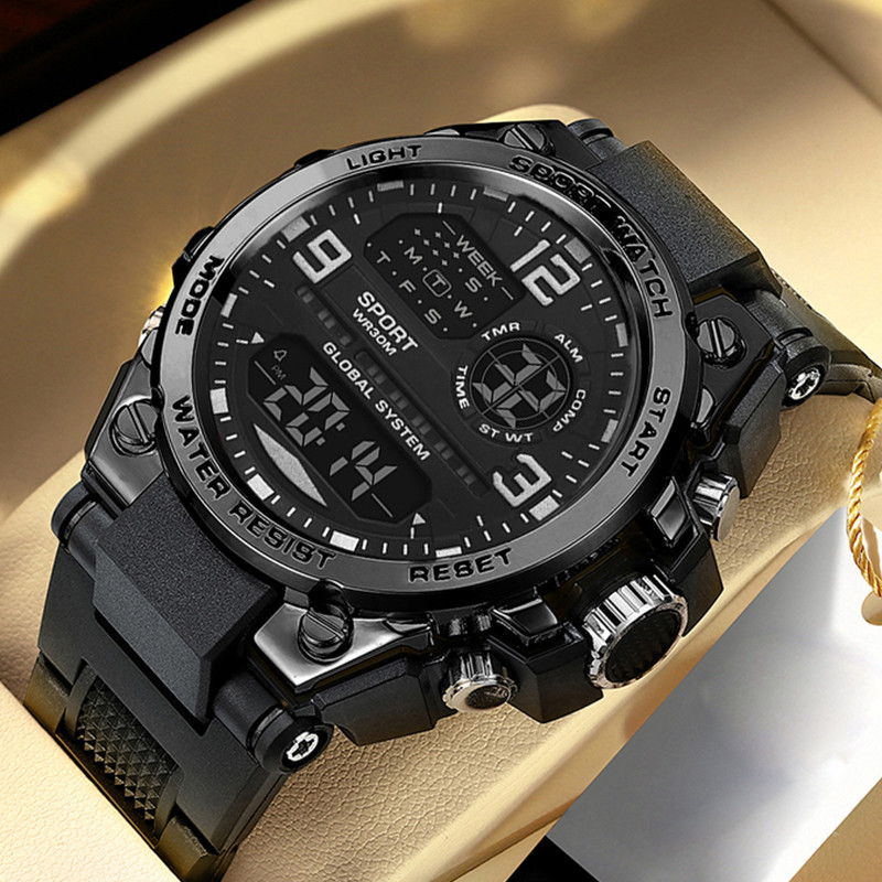 นาฬิกาผู ้ ชายกันน ้ ํา Multi-function นาฬิกาอิเล ็ กทรอนิกส ์ กีฬากลางแจ ้ งกันกระแทกนาฬิกานักเรียน