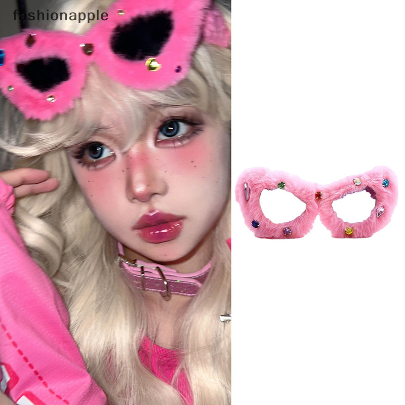 [fashionapple] ผู้หญิง Vintage Party แว่นตา Hip Hop Fluffy Cat Eye Sun แว่นตาหญิงฤดูหนาวสีชมพูแว่นตาตุ๊กตาคอสเพลย์แว่นตาใหม่สต็อก