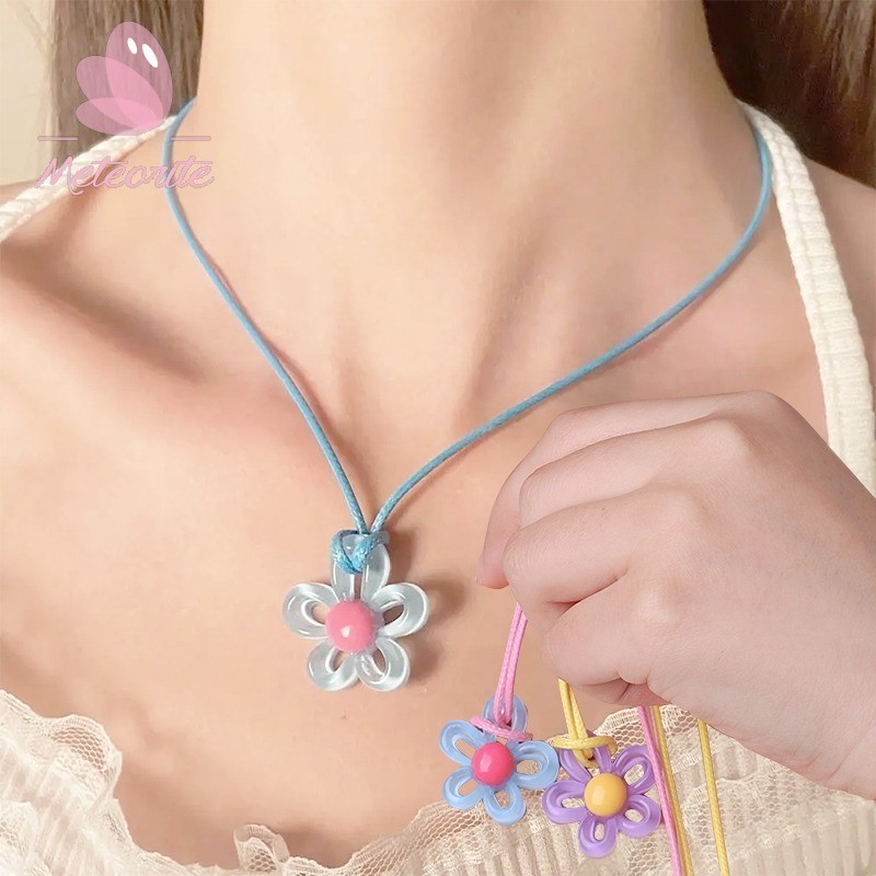 สร้อยคอเสน่ห์ดอกไม้ที่ละเอียดอ่อน-สร้อยคอดอกไม้กลวงทุกการแข่งขันพร้อมปมปรับได้-สาวเกาหลีคอโซ่เชือกเครื่องประดับ