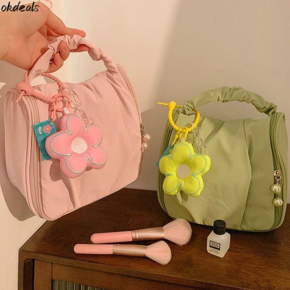 Okdeals Cute Cloud Makeup Bag, Pleated INS Floral Cosmetic Bag, Korean Makeup Pouch Toile Bag Cosmetics