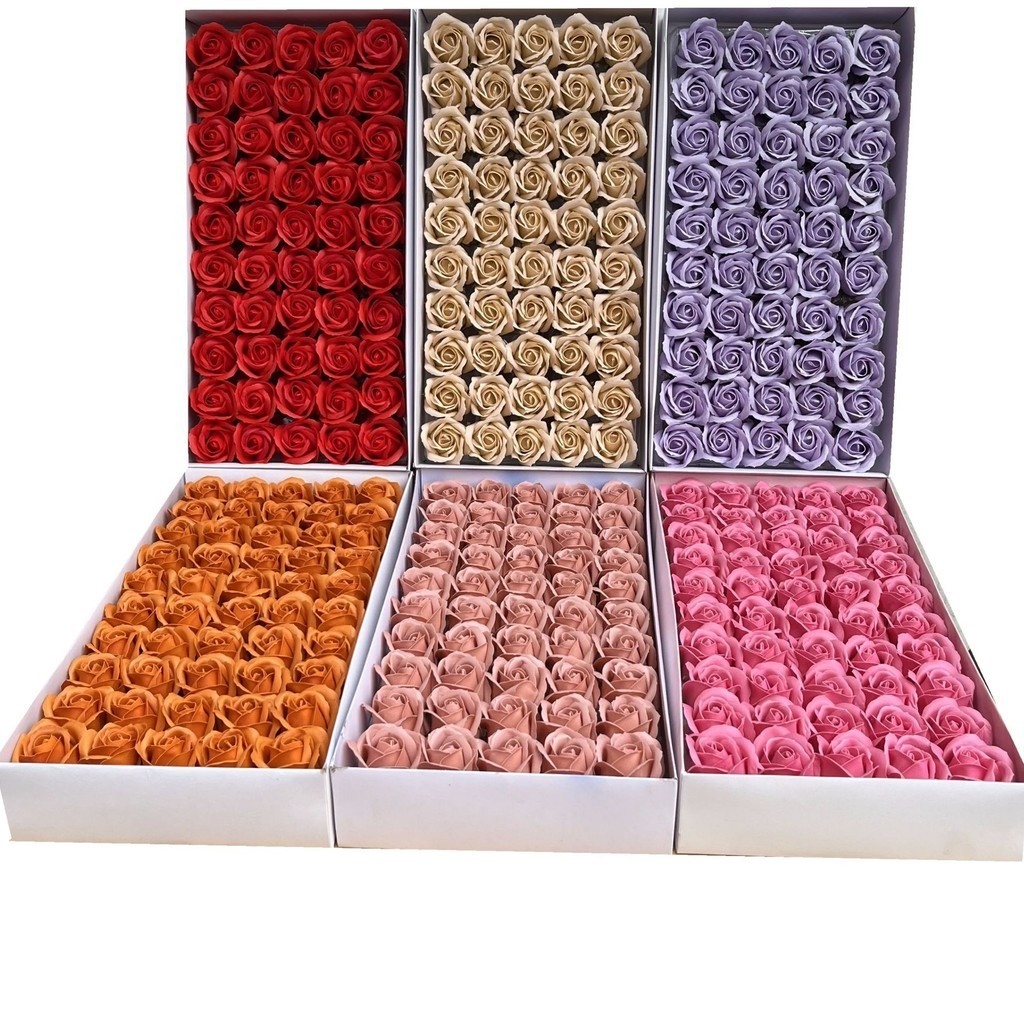 50 ชิ้น Rose สบู่ดอกไม้ 3 ชั้นพร้อมฐาน BARE สบู่ดอกไม้ Rose Head สําหรับของขวัญ DIY