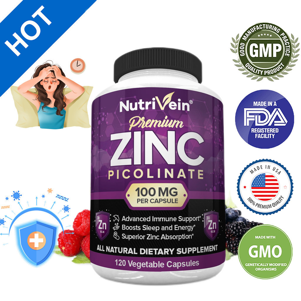 Nutrivein Zinc Picolinate 100 mg – 120 แคปซูล – immune Defense เสริมภูมิคุ้มกันและฟื้นฟูเซลล์