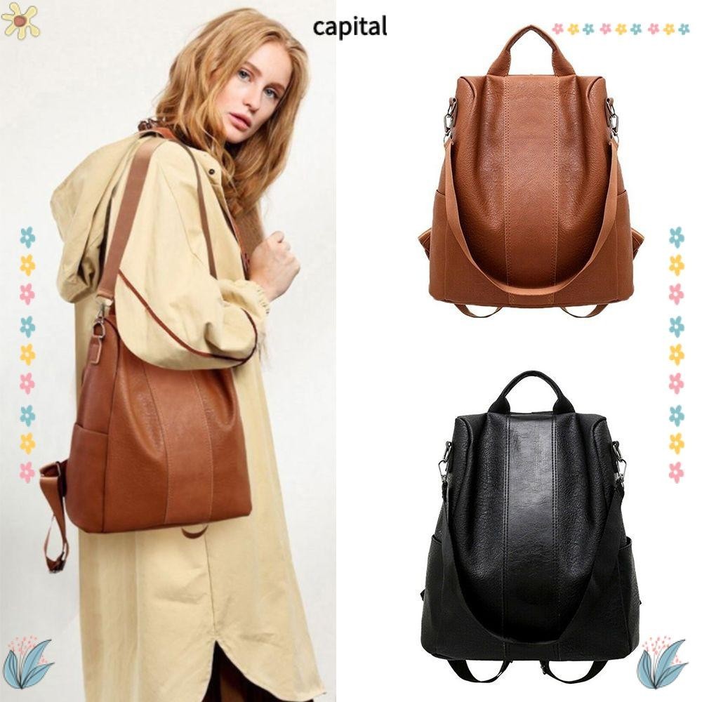 Capital Anti-Theft Bag Casual Handbag PU Leather School Shoulder Backpack