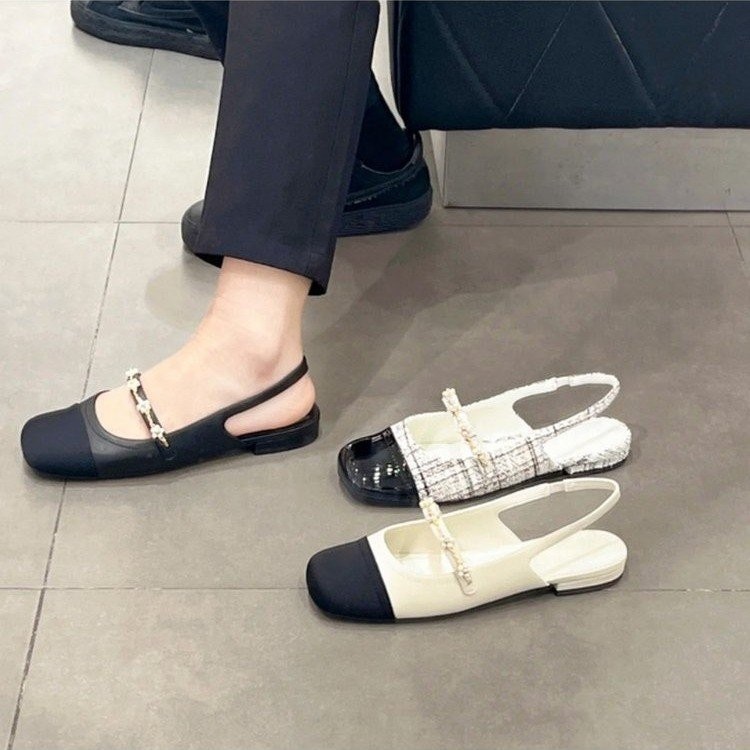 Retro สีขาวภาษาฝรั่งเศสคํา Mary Jane รองเท้าฤดูร้อนสไตล์ใหม่แฟชั่น All-Match Pearl Fairy สไตล์สบาย Anti-Slip แบน Slip-On รองเท้าแตะรองเท้าผู้หญิง F