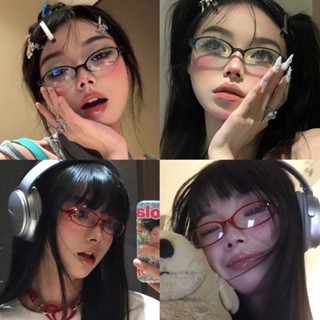 Y2k Retro Red Small Frame Spicy Girl Glasses with No Skin Ar…