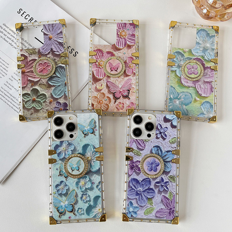 ปลอก Samsung S24 Ultra S23 FE S22 S21+ Z Flip6 Flip5 Flip4 Flip3 แฟชั่นโปร่งใสสีน้ําดอกไม้กันกระแทกป้องกันกรณีผู้ถือแหวน