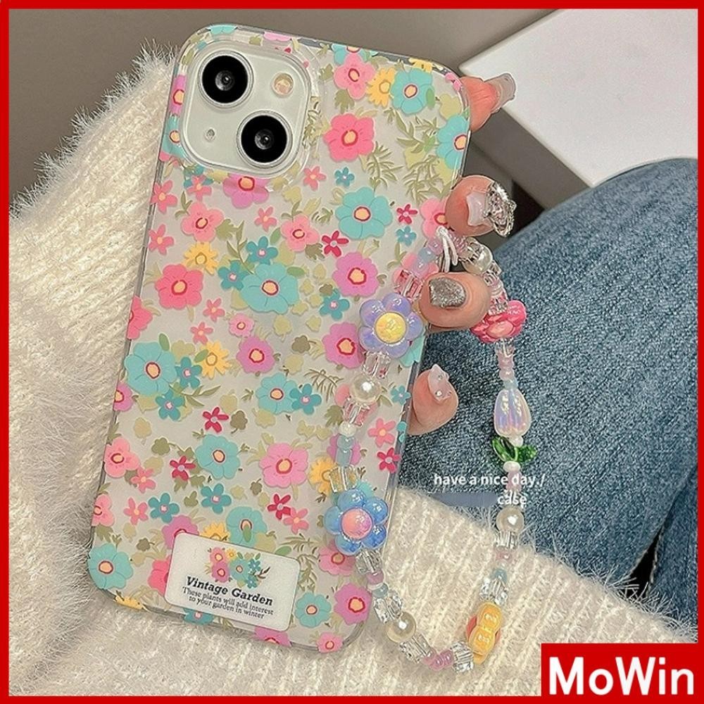 Mowin - สำหรับ iPhone 15 PRO MAX iPhone 11 กรณี CLEAR Case TPU นุ่มแฟชั่นดอกไม้สีสันสดใสน่ารักสร้อยข้อมือเครื่องประดับใช้งานร่วมกับ iPhone 14 13 12 PRO MAX 11 XR XS MAX 7 8 PLUS