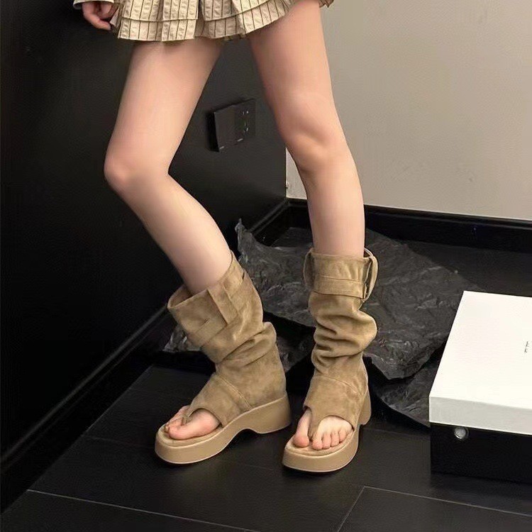 รองเท้าแตะรองเท้าสไตล์ใหม่รองเท้าสั้นพร้อมสต็อก Flip-Flops เพิ่มความสูงคาวบอยตะวันตกกองซ้อนหนาSoled F