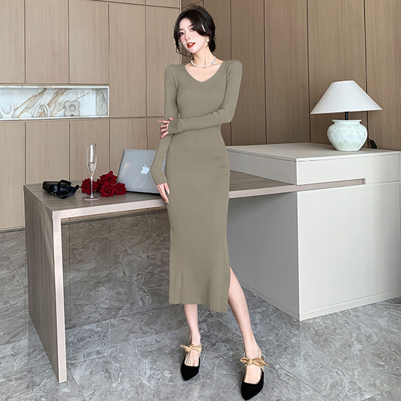 ติดตามรับ✔เดรสออกงาน เดรสเซ็กซี่✨ชุดเดรสไนท์คลับ✨ชุดการแสดง✈WDS0788 Spring Celebrity เซ็กซี่ V คอ La