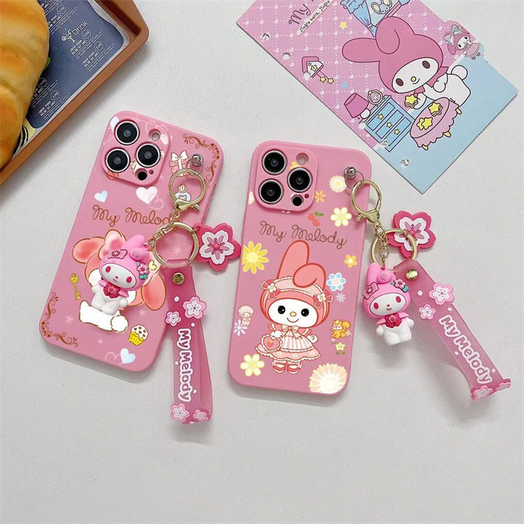สําหรับ Samsung Galaxy S24 Ultra A55 A35 A25 A15 A05S A24 S23 S22 S21 S20 FE M14 M23 A04S A13 A33 A53 A73 A03 S10 S9 S8 Plus Note 8 9 20 10 Lite น ่ ารักดอกไม ้ dress Melody + การจับคู ่ ตุ ๊ กตาพวงกุญแจสีชมพูโทรศัพท ์ กรณี
