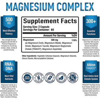 แมกนีเซียม ซับซ้อน - ช่วยรักษากระดูกเพื่อสุขภาพ กล้ามเนื้อ ฟัน พลังงาน & ผ่อนคลาย 120 แคปซูล