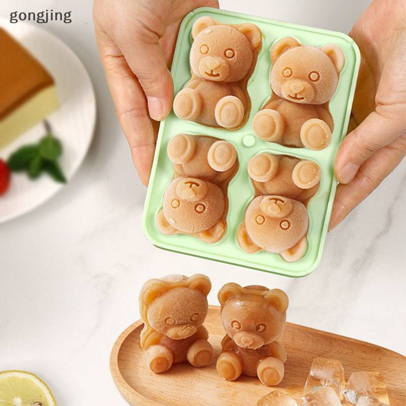 Dong 4 กริดหมีแม่พิมพ์น้ําแข็ง 3D หมีซิลิโคนถาดน้ําแข็ง DIY Ice Ball น้ําผลไม้นม Ice Maker สําหรับ Chilled เครื่องดื่มครัวเครื่องมือถ้วย Decor th