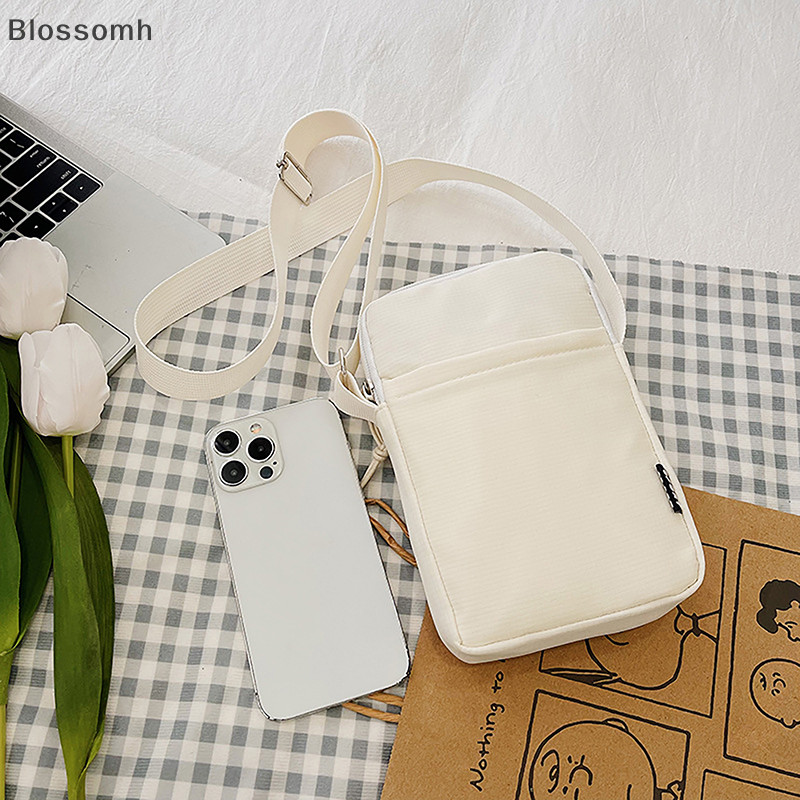 Blossomh Simple อินเทรนด์ Macaron สีทึบไหล่ Crossbody ผ้าใบกระเป๋าอเนกประสงค์แฟชั่น Zero กระเป๋าสตางค์ Samll กระเป๋าโทรศัพท์สแควร์สําหรับสาวใหม่