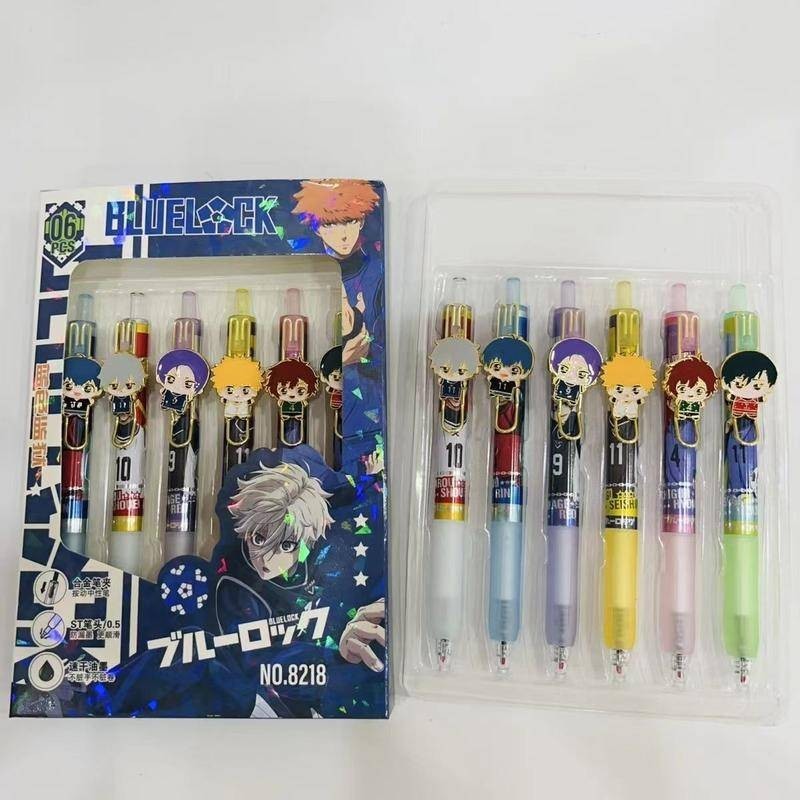 6 ชิ้น/ล็อตอะนิเมะ Blue Lock ปากกาลูกลื่น Isagi Yoichi Bachira Meguru Hyoma Chigiri Sishirou Nagi Mikage Reo จี้โลหะเจลปากกานักเรียนเครื่องเขียนของขวัญ