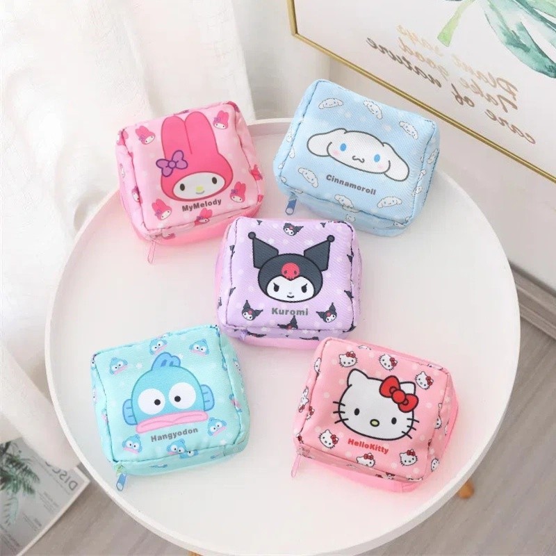Kawaii Pochacco Kuromi ผ้าอนามัยซิปเก็บสาวนักเรียนสรีรวิทยาประจําเดือนสุขาภิบาลกระเป๋าแบบพกพาสําหรับสินค้าขนาดเล็ก