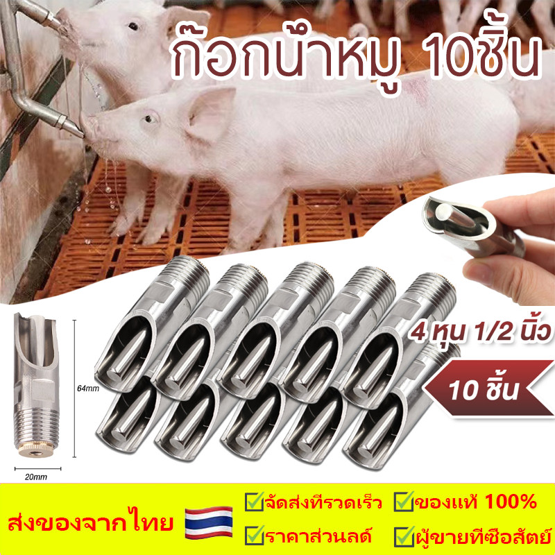 KK ก๊อกน้ำหมู ก๊อกหมู สแตนเลสแท้ ทองแดง1ชุด10 ชิ้น ขนาด 4 หุน (1/2 นิ้ว) จุ๊บหมู จุกดูดน้ำหมู