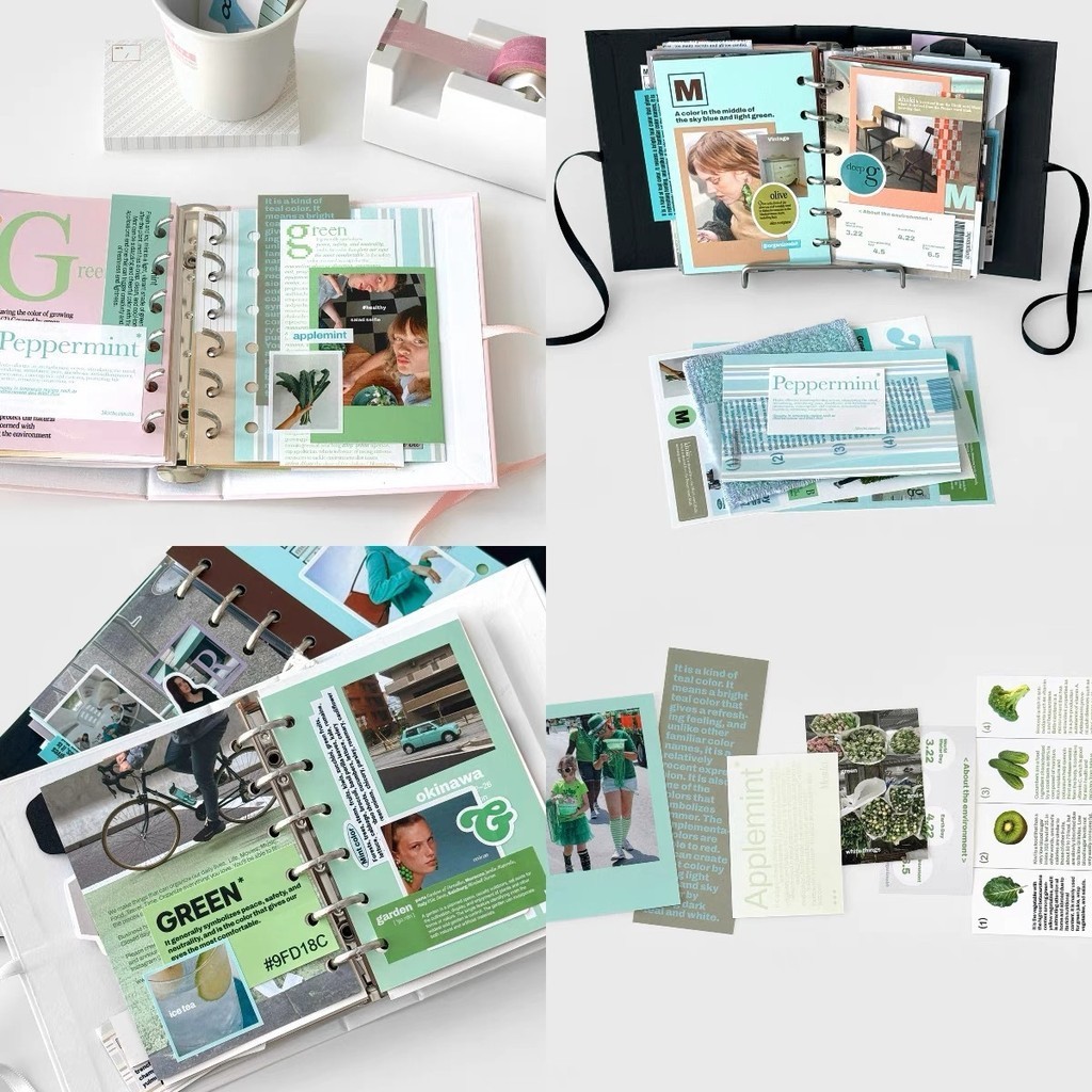 Oab Small Fresh Mint Green Sticker Pack Card Material Pack คู่มือเย็บเคสโทรศัพท์ตกแต่ง