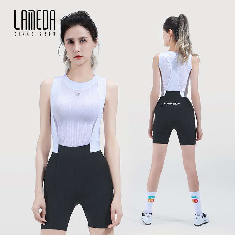 Lameda ขี่จักรยาน Bib กางเกงขาสั้นสําหรับผู้หญิงเอวสูงยืดหยุ่นอินเทอร์เฟซฟองน้ํา Pad กระเป๋า Quick-drying Breathable Soft MTB จักรยานเสือหมอบกางเกงขาสั้น