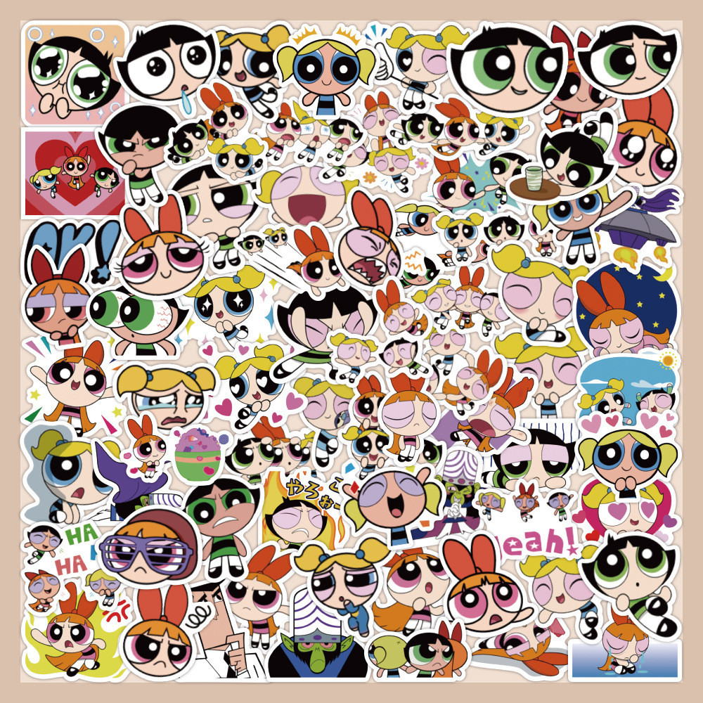 พร้อมส่ง The Po werp uff Girls sticker 120pcs เดอะพาวเวอร์พัฟฟ์เกิลส์ ลายการ์ตูนอะนิเมะ สติ๊กเกอร์
