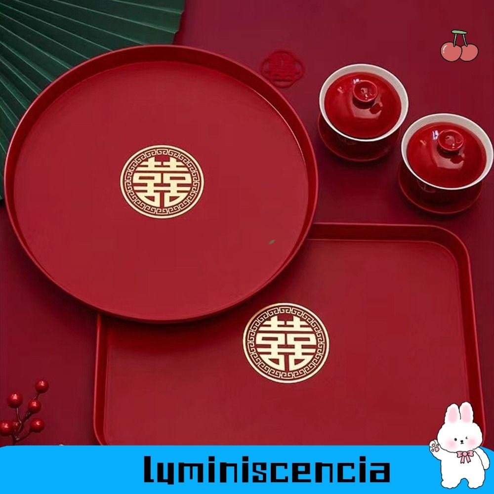 Luminescia ถาดสีแดง 1 ชิ้น, ขนมตกแต่งผลไม้ขนมปังปิ้งถาด Xi, งานแต่งงานจัดเลี้ยงพลาสติกงานรื่นเริงอุปกรณ์จีนแผ่นแบบดั้งเดิม – โปรปัง