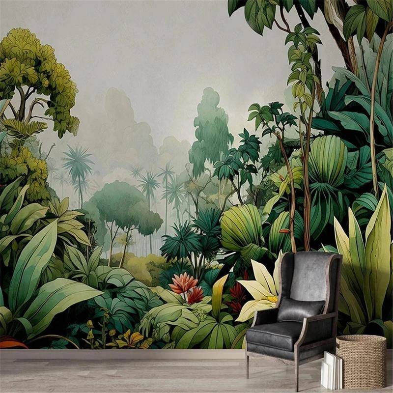 Custom Tropical Rainforest พืชดอกไม้ภูมิทัศน์ 3D ภาพภาพจิตรกรรมฝาผนังวอลล์เปเปอร์สําหรับห้องนั่งเล่นทีวีพื้นหลังผนังกระดาษตกแต่งบ้าน