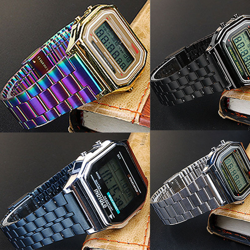 18 มม.Colorful Retro 304 สายนาฬิกาสแตนเลสสําหรับ Casio W800h AE1200 F91W A158 A159 F91 โลหะนาฬิกาผู้หญิงผู้ชายเข็มขัดสร้อยข้อมือเปลี่ยนนาฬิกาอุปกรณ์เสริม