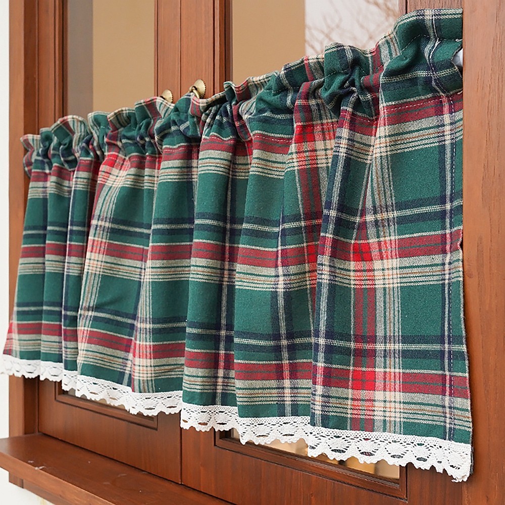สีแดงและสีเขียว Buffalo ตรวจสอบห้องครัวผ้าม่าน Valances สําหรับ Windows,Burgundy ลายสก๊อต Gingham Valance สําหรับห้องน้ํา Rod Pocket Cafe ผ้าม่าน Topper สําหรับ Christmas Decor Party