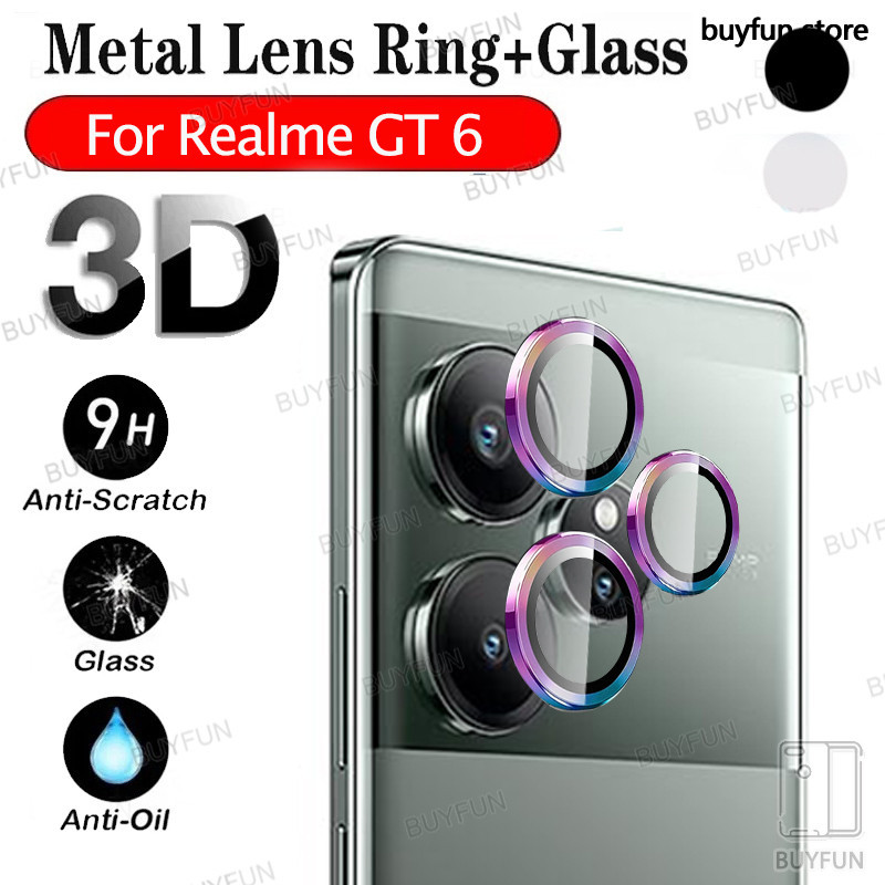 1SET Camera Lens Protective Cap 9D Curved Lens Matel Bumper Lens Ring + Glass Cover For Realme GT6 gt 6 5G