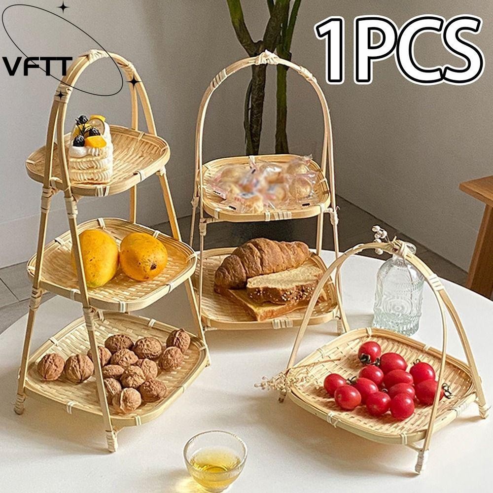 Vftt 1ชิ้นตะกร้าเก็บ,สําหรับห้องครัวผลไม้อาหารผักตะกร้าสานไม้ไผ่,มัลติฟังก์ชั่นทอมือ1/2/3ชั้นยืนถาด