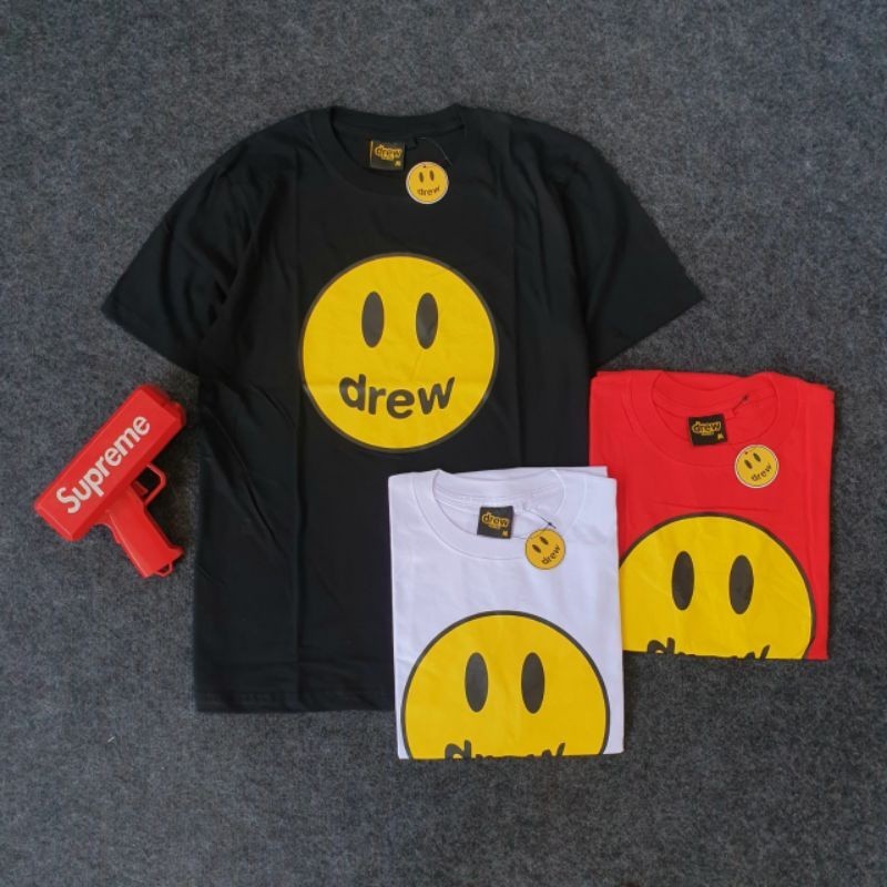 Drew HOUSE T-Shirt EMOJI LOGO FC PREMIUM Code_04 หลวม สไตล์ หนาๆ เซ็กซี่ S-5XL ใส่สบายๆ สีขาว