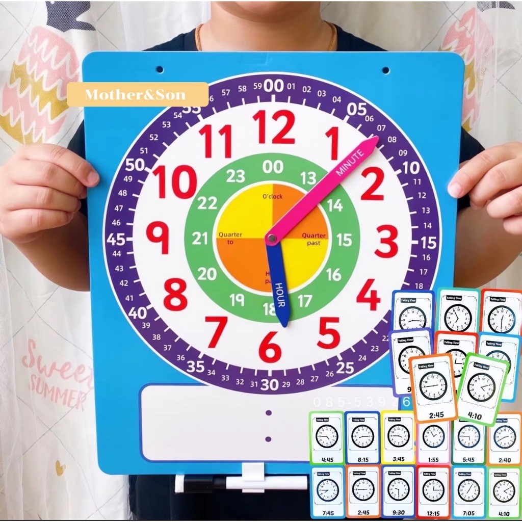 กระดานนาฬิกา + การ์ดสอนเวลา 70 โจทย์ ⏰✅  Telling Time สอนเวลา