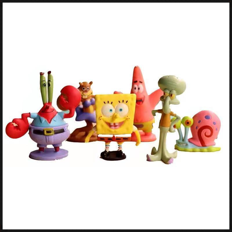 SpongeBob Figurine ชุด Patrick Star Squidward ตัวเลขการกระทําเค้กตกแต่งของเล่นสนุก Handcrafted Figur